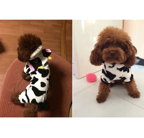 Cat Coat Warm Cow Costume Sweatshirt Hooded Clothing Winter Clothes Cat Jumpsuits Cow