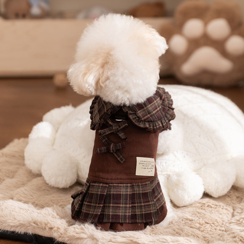 Cozy Pet Sweater Dress - Fleece-Lined Dog Skirt And Cat Winter Clothes With Ruffle Trim