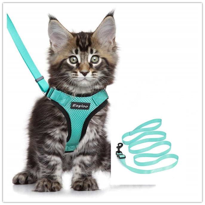Escape Proof Harness Car Seat Belt Adapter Reflective Soft Mesh Harness For Kitten Puppy
