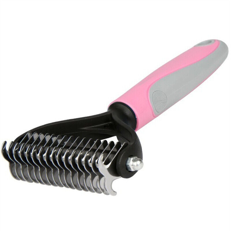 Grooming Brush For Dog Cat Deshedding Rake Comb Fur Remover Reducer 2-Side Tool