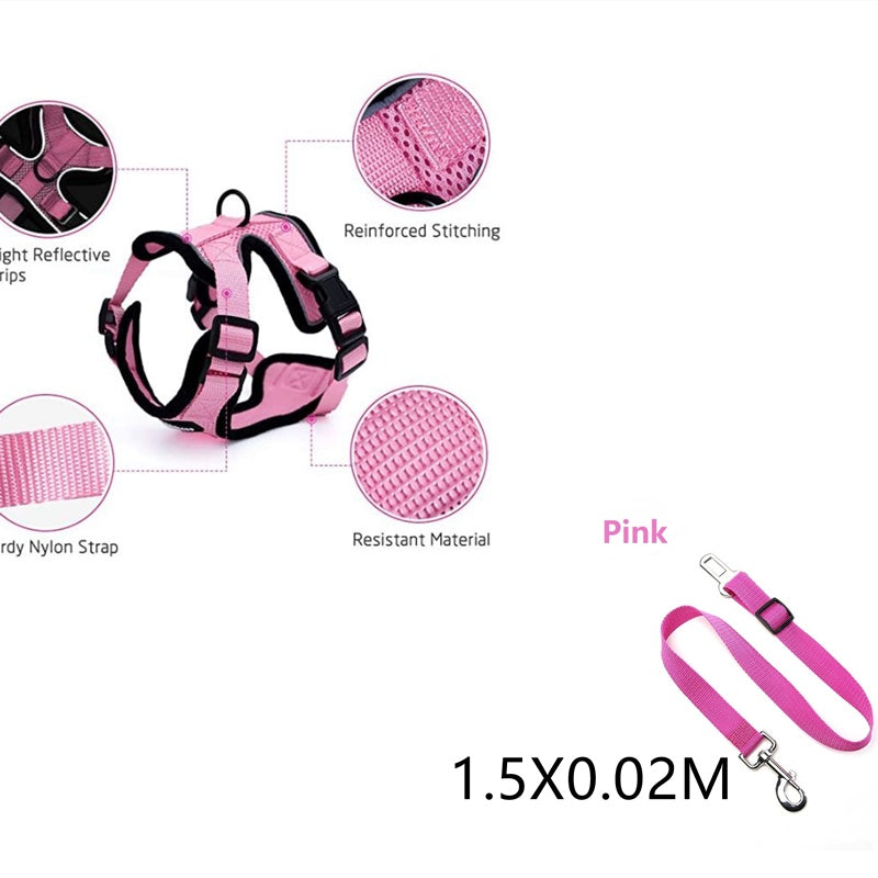 Escape Proof Harness Car Seat Belt Adapter Reflective Soft Mesh Harness For Kitten Puppy