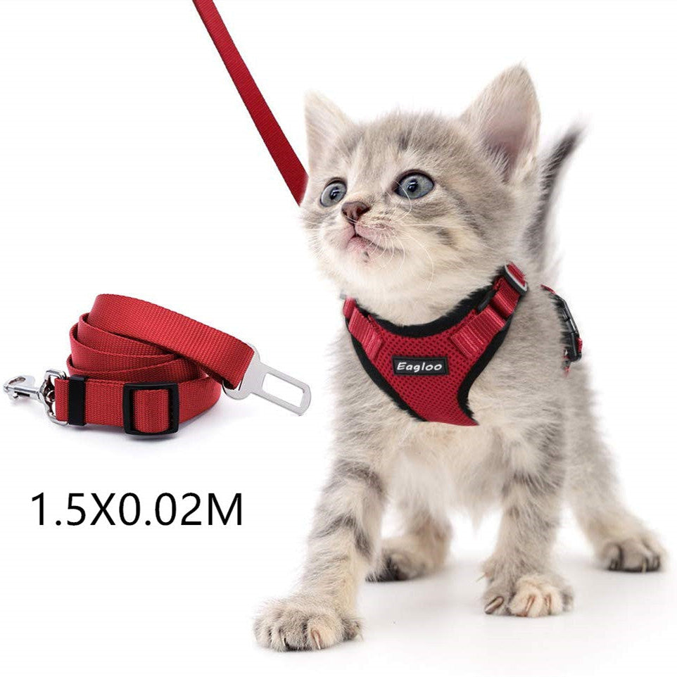Escape Proof Harness Car Seat Belt Adapter Reflective Soft Mesh Harness For Kitten Puppy