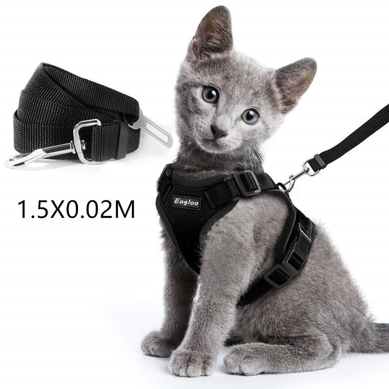 Escape Proof Harness Car Seat Belt Adapter Reflective Soft Mesh Harness For Kitten Puppy