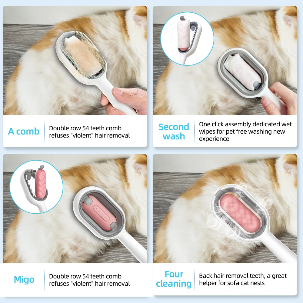 Cat Hair Brush W/ Water, Sticky Brush For Cats, 4 In-1  Creative Update Dog Grooming Comb