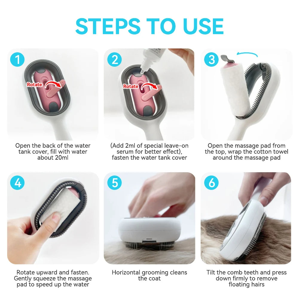 Cat Hair Brush W/ Water, Sticky Brush For Cats, 4 In-1  Creative Update Dog Grooming Comb