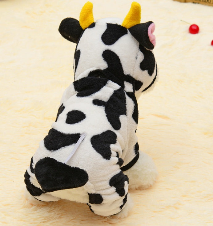 Cat Coat Warm Cow Costume Sweatshirt Hooded Clothing Winter Clothes Cat Jumpsuits Cow