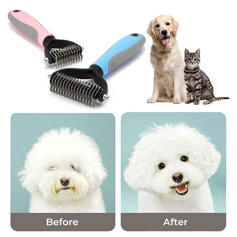 Grooming Brush For Dog Cat Deshedding Rake Comb Fur Remover Reducer 2-Side Tool