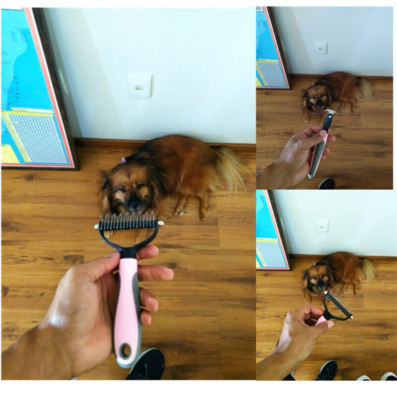 Grooming Brush For Dog Cat Deshedding Rake Comb Fur Remover Reducer 2-Side Tool