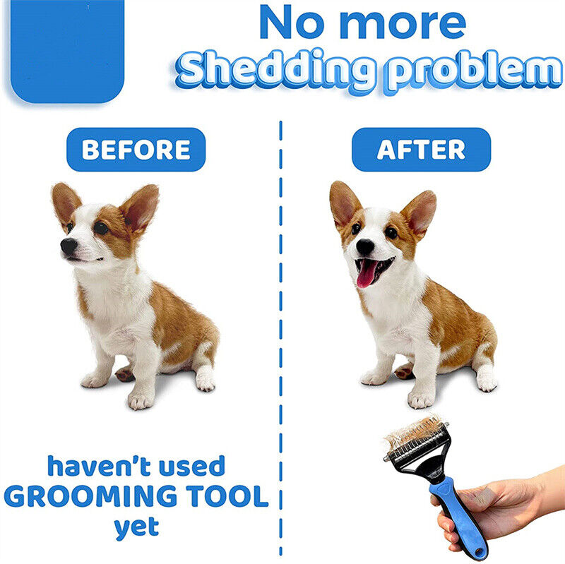 Grooming Brush For Dog Cat Deshedding Rake Comb Fur Remover Reducer 2-Side Tool
