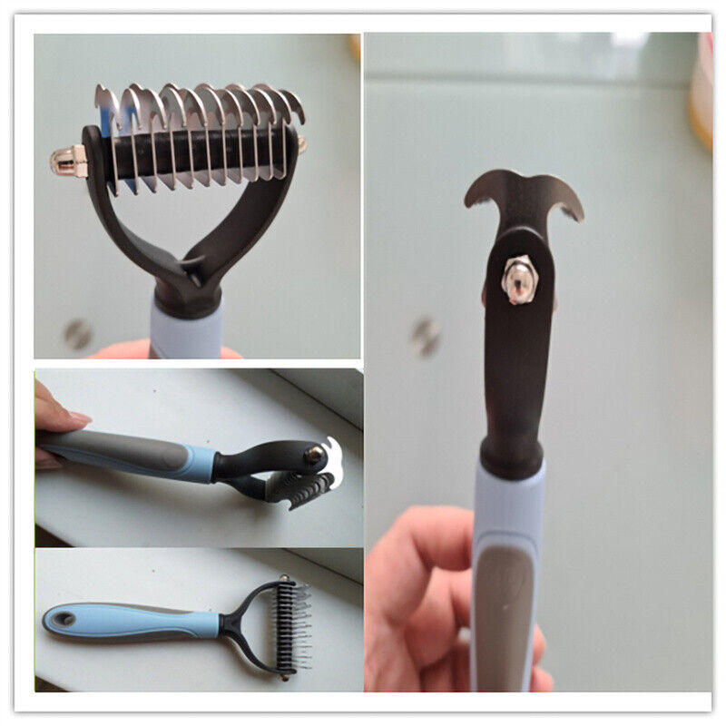 Grooming Brush For Dog Cat Deshedding Rake Comb Fur Remover Reducer 2-Side Tool