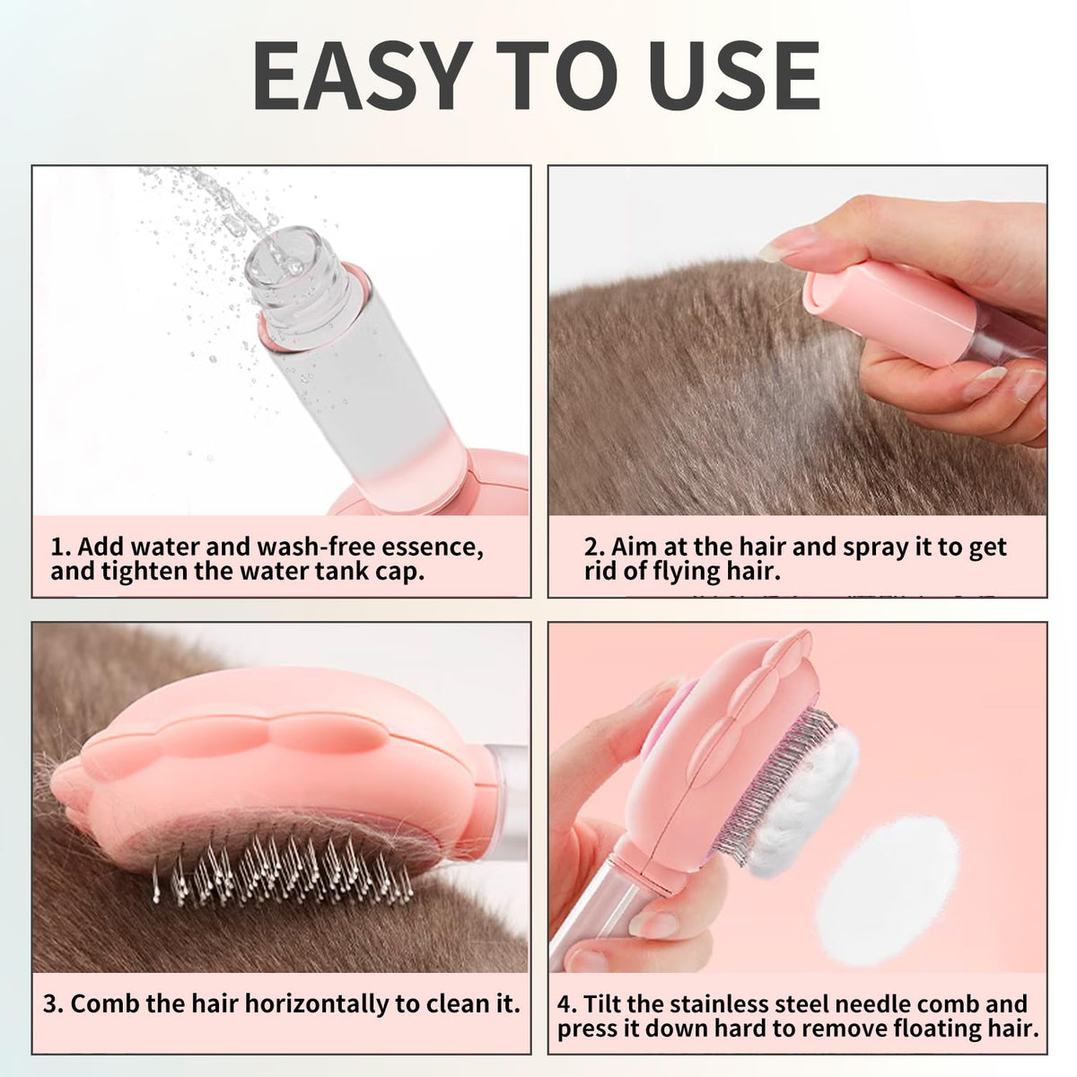 Cat Brush Self Cleaning Spray Cat Brushes For Indoor Cats Removes Loose and Tangled Hair