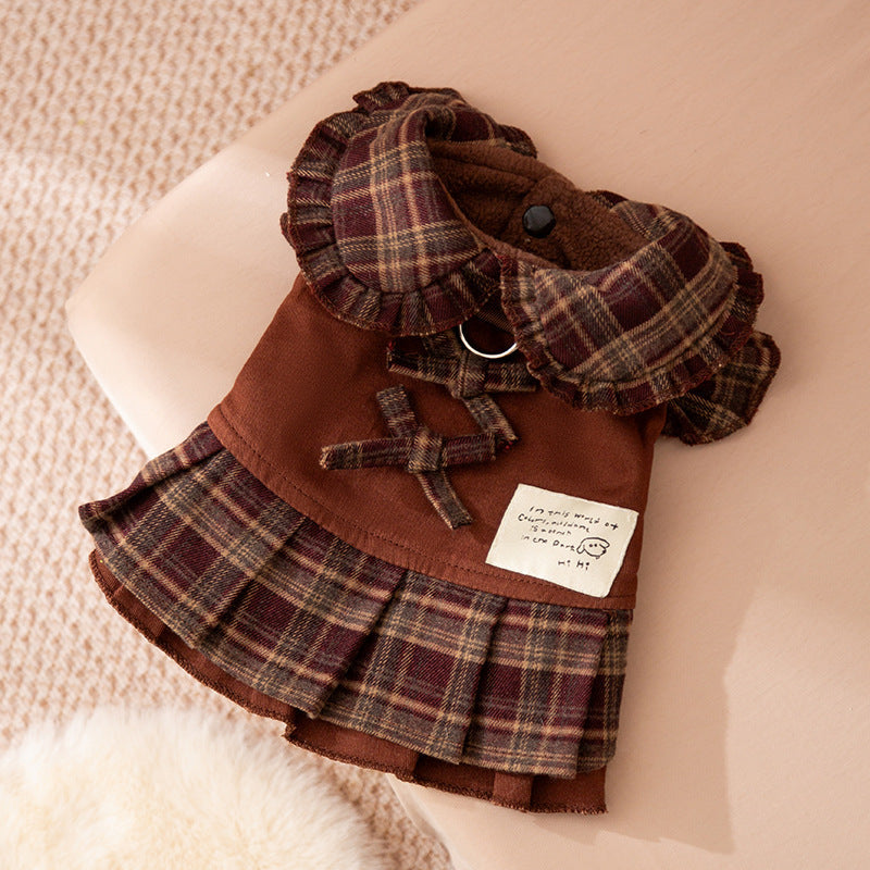 Cozy Pet Sweater Dress - Fleece-Lined Dog Skirt And Cat Winter Clothes With Ruffle Trim