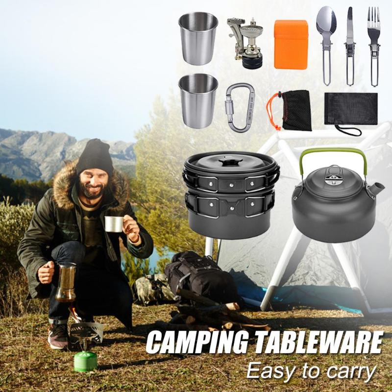 Camping Kit Outdoor Cooking Set Aluminum Equipment Pot Travel Tableware Hiking Picnic