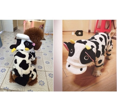 Cat Coat Warm Cow Costume Sweatshirt Hooded Clothing Winter Clothes Cat Jumpsuits Cow