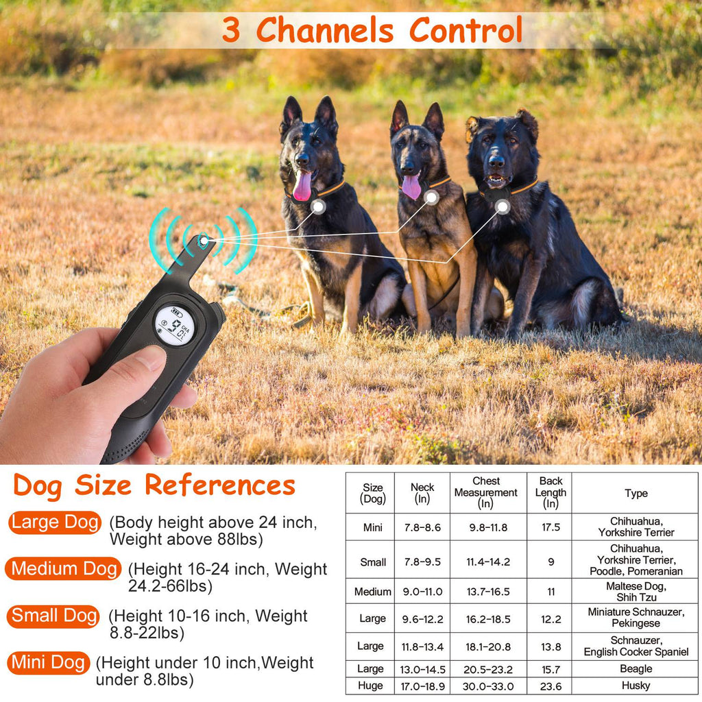 984FT Training Collar Waterproof Beep Vibration Electric Shock 3 Channels Rechargeable