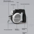 5 In 1 Multifunctional Dog Waterproof Automatic Led Retractable Leash with Poop Bag