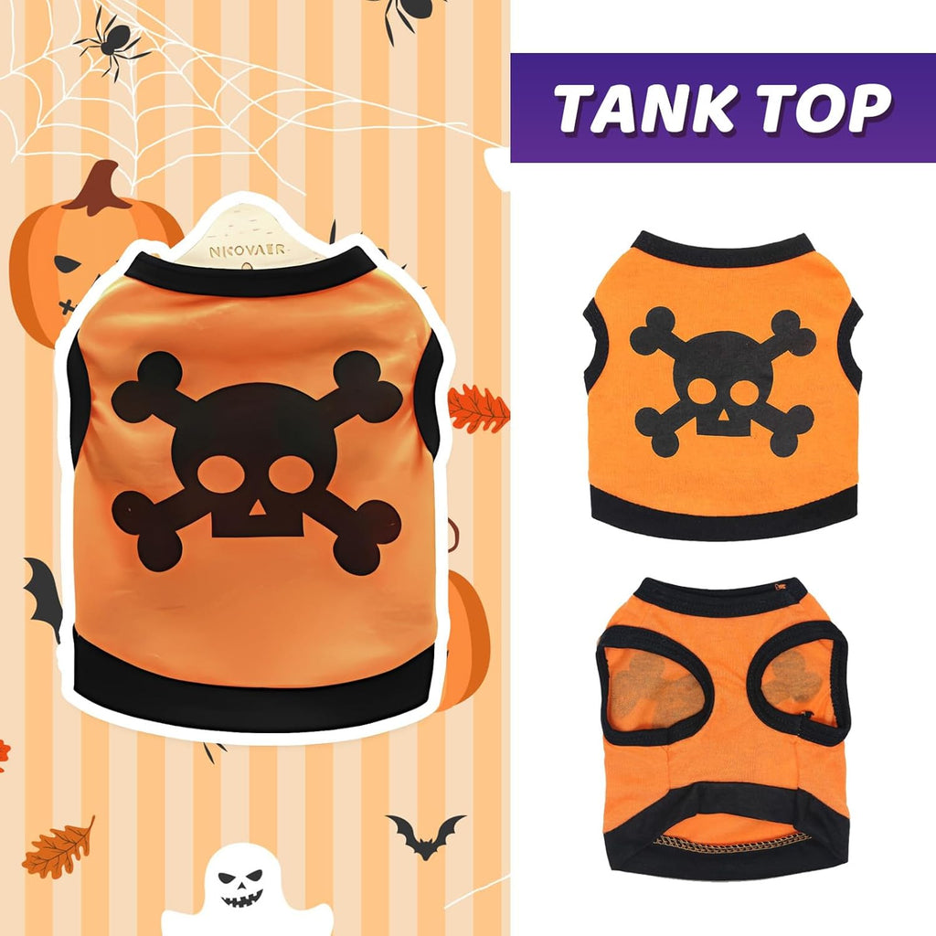 Dog Vest Skull Bones Halloween Cosplay Dog Tank Top Colr Blocking Stretch Cats Costumes