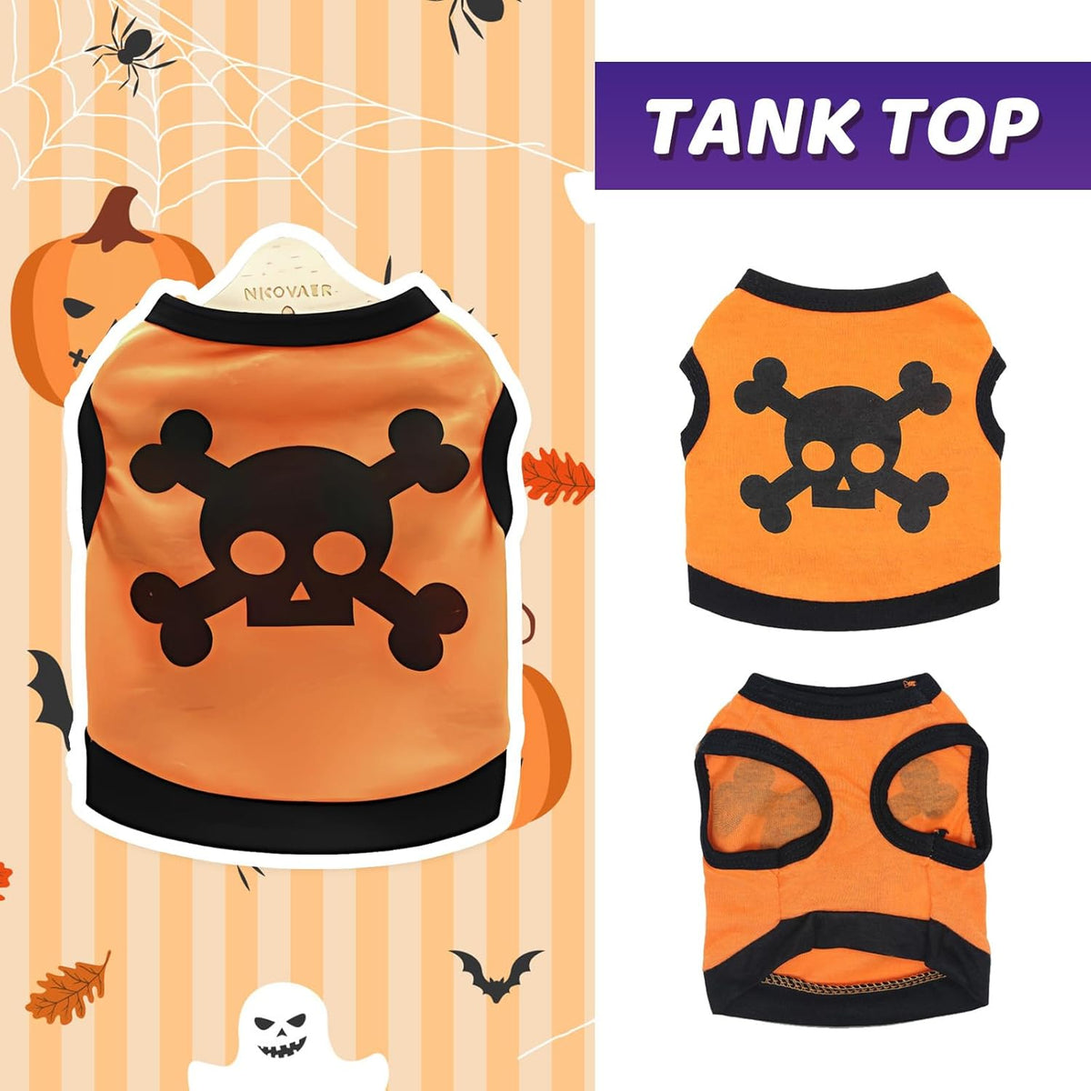 Dog Vest Skull Bones Halloween Cosplay Dog Tank Top Colr Blocking Stretch Cats Costumes