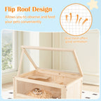 31.5 Inches Freestanding Hamster Cage Wooden Hamster Habitat Playpen-Natural