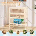 31.5 Inches Freestanding Hamster Cage Wooden Hamster Habitat Playpen-Natural