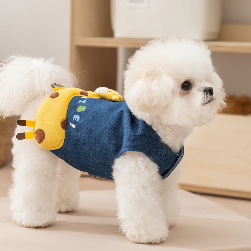 3D Deer Denim Vest, Warm Fleece Lined Pullover Small Dogs Cats Winter Costume With Leash