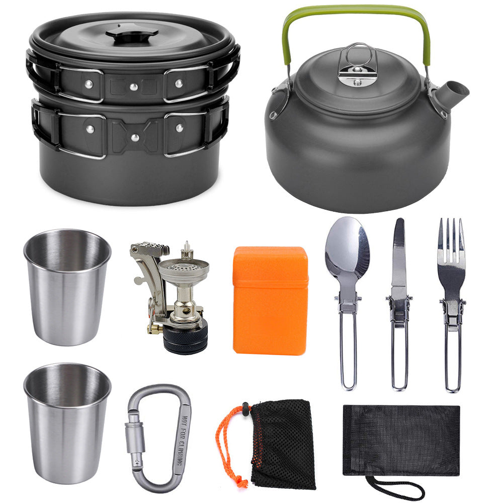 Camping Kit Outdoor Cooking Set Aluminum Equipment Pot Travel Tableware Hiking Picnic