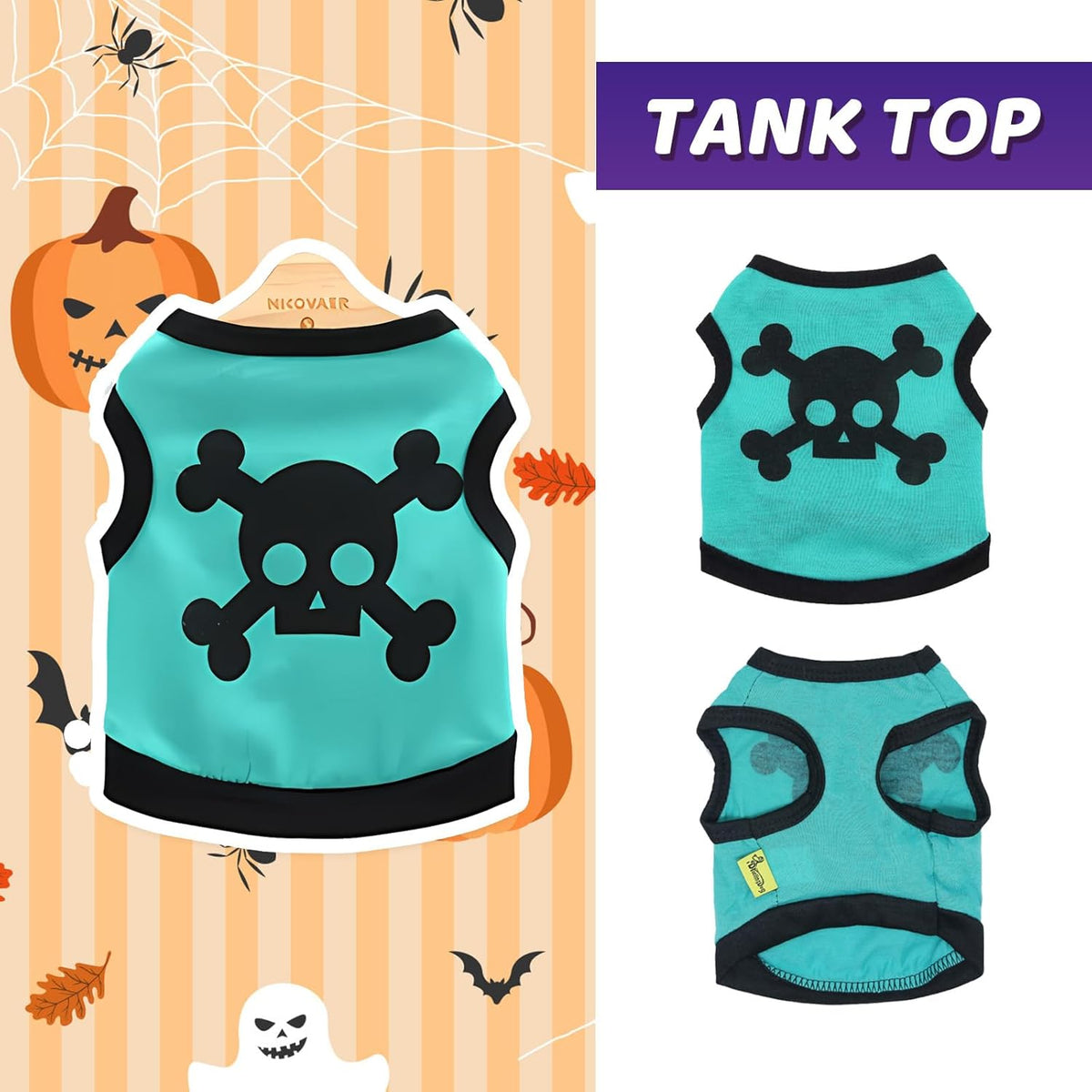 Dog Vest Skull Bones Halloween Cosplay Dog Tank Top Colr Blocking Stretch Cats Costumes