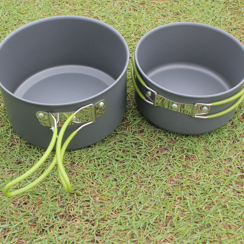 Outdoor Portable Cookware Camping Hiking Picnic Non-stick Pan Pot Bowl Set for 2-3 Person