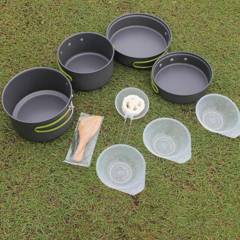 Outdoor Portable Cookware Camping Hiking Picnic Non-stick Pan Pot Bowl Set for 2-3 Person