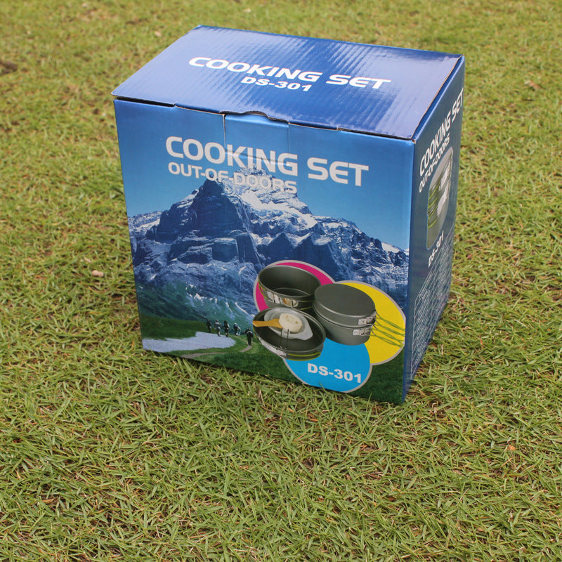 Outdoor Portable Cookware Camping Hiking Picnic Non-stick Pan Pot Bowl Set for 2-3 Person
