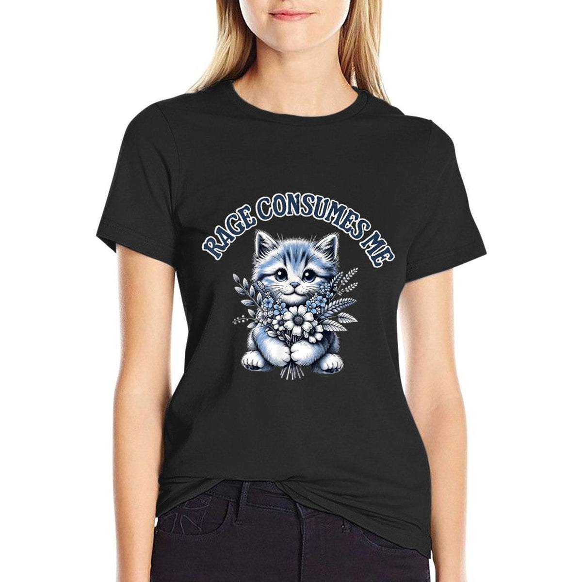Funny Kitten Shirt Cat Meme Cute Cat Rage Consumes Me  Ribbed Collar T-Shirt
