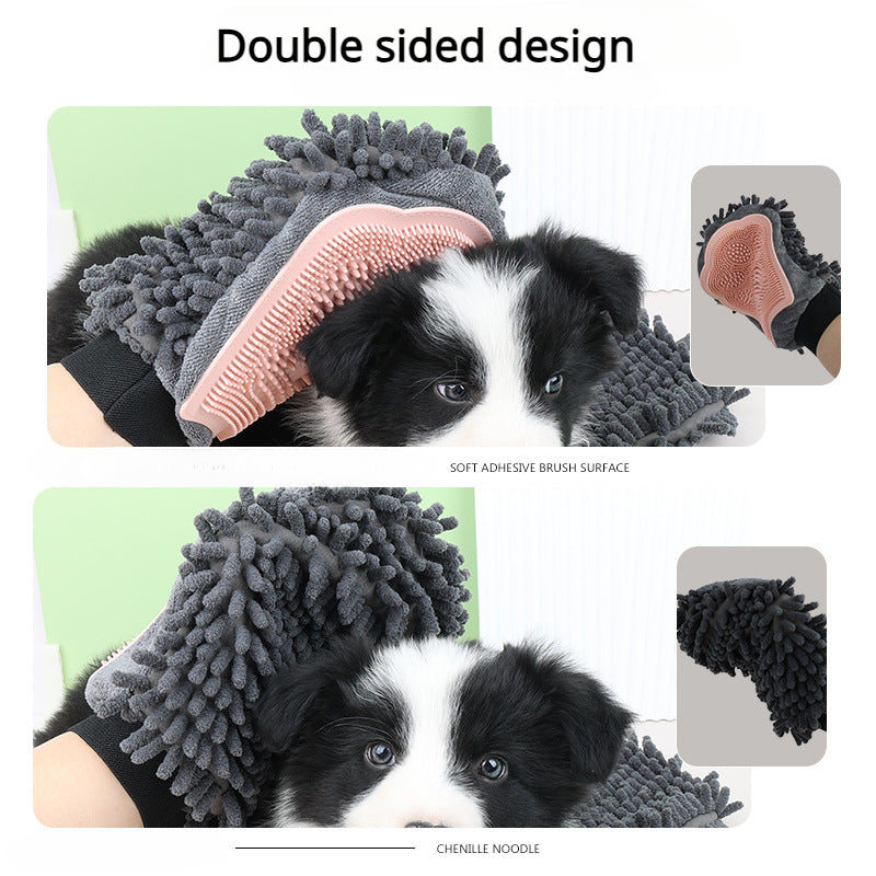 Pet Bathing Brush 2-in-1 Glove For Brushing, Massaging, Drying Grooming Kit For Dog Cat