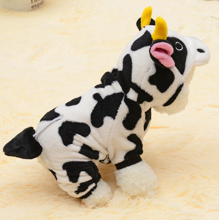 Cat Coat Warm Cow Costume Sweatshirt Hooded Clothing Winter Clothes Cat Jumpsuits Cow