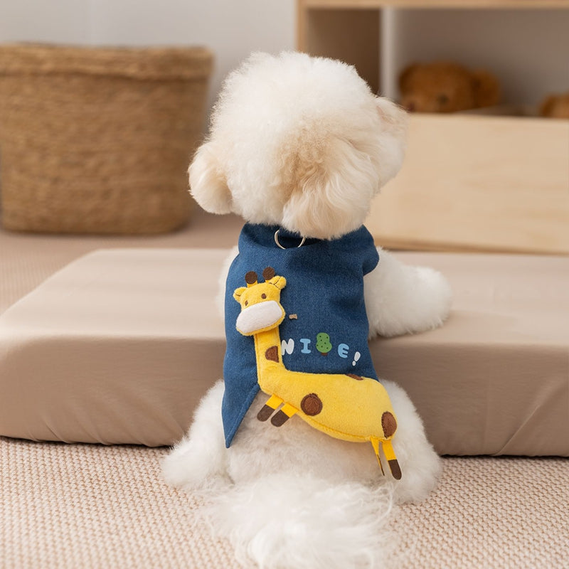 3D Deer Denim Vest, Warm Fleece Lined Pullover Small Dogs Cats Winter Costume With Leash