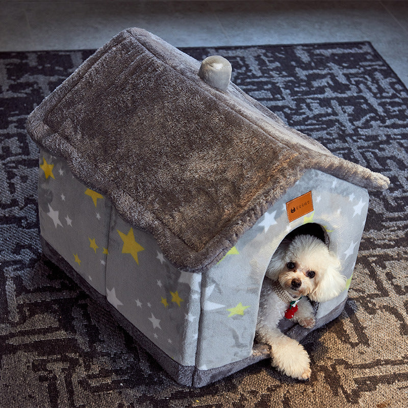 Foldable Dog House Cat Bed Winter Kennel Removable Nest Enclosed Cave