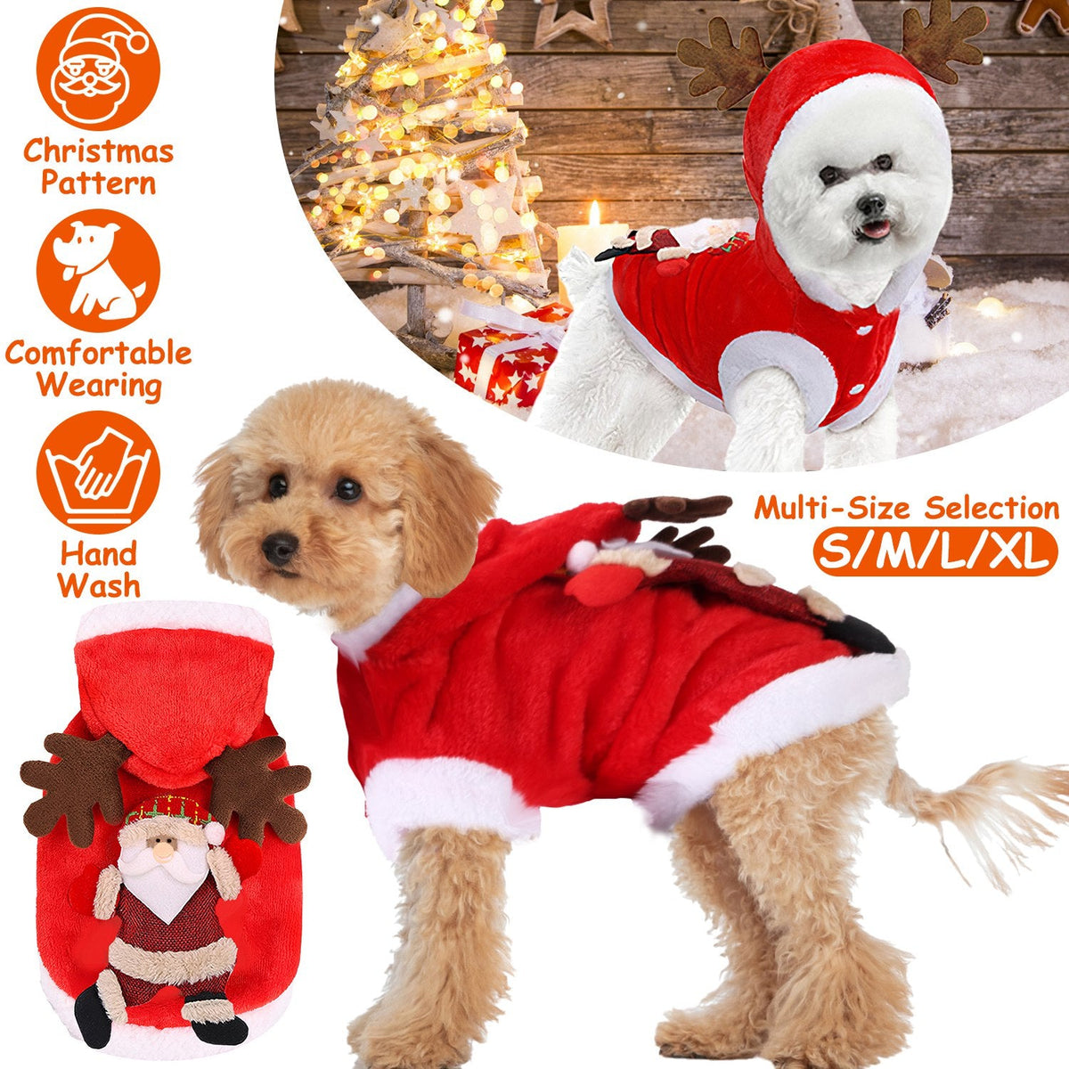 Pet Christmas Clothes Santa Claus Reindeer Antlers  New Year Coat Small Medium Dogs Cats