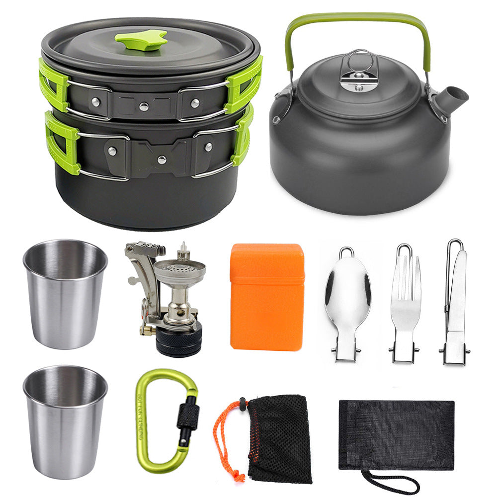 Camping Kit Outdoor Cooking Set Aluminum Equipment Pot Travel Tableware Hiking Picnic