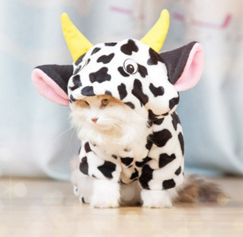 Cat Coat Warm Cow Costume Sweatshirt Hooded Clothing Winter Clothes Cat Jumpsuits Cow