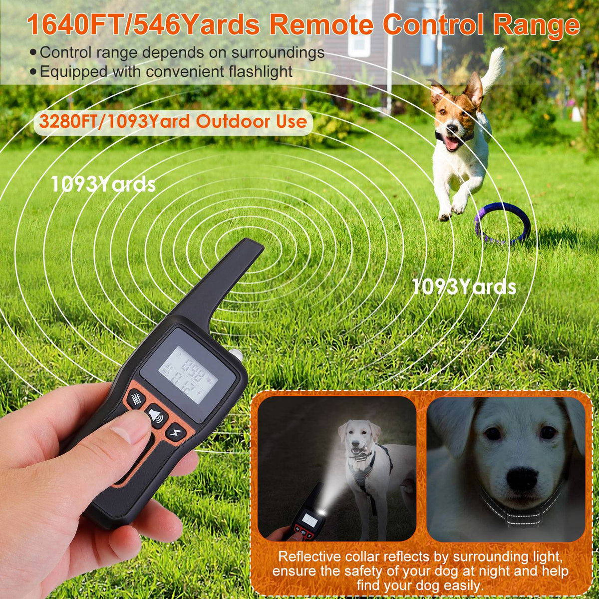 3280 FT Dog Training Collar IP67 Waterproof Pet Beep Vibration Electric rechargeable 3 modes
