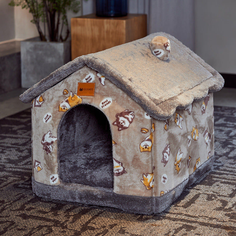 Foldable Dog House Cat Bed Winter Kennel Removable Nest Enclosed Cave