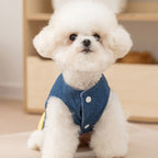 3D Deer Denim Vest, Warm Fleece Lined Pullover Small Dogs Cats Winter Costume With Leash