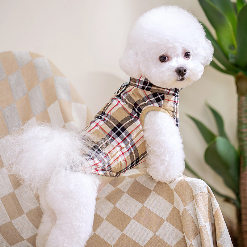 Winter Pet Dog Clothes Heavy Cotton Jacket Plaid Zipper Down Jacket Pets Supplies