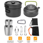 12Pcs Camping Cookware Set Stove Aluminum Pot Pans Kit for Outdoor w/ Eating Utensils