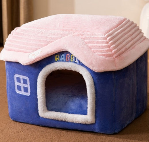 Foldable Dog House Cat Bed Winter Kennel Removable Nest Enclosed Cave