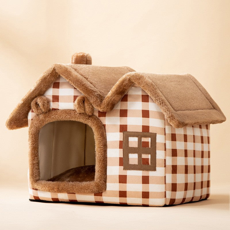 Foldable Dog House Cat Bed Winter Kennel Removable Nest Enclosed Cave
