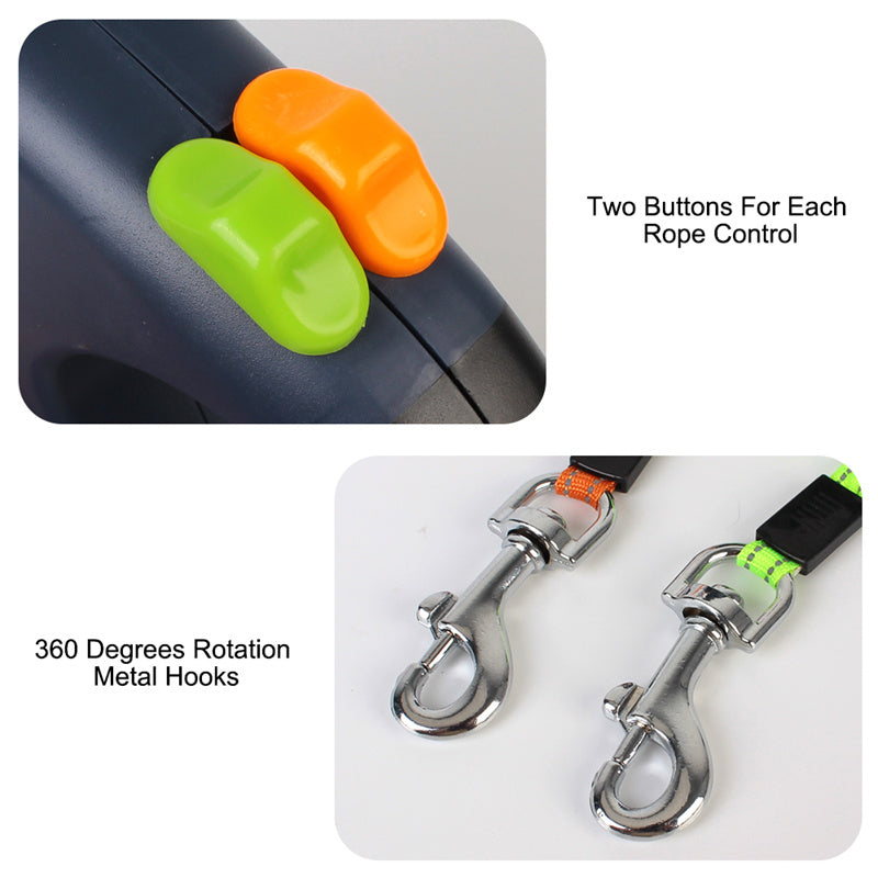 Retractable Dog Leash For Small Dogs Reflective Dual Pet Leash Lead 360 Swivel