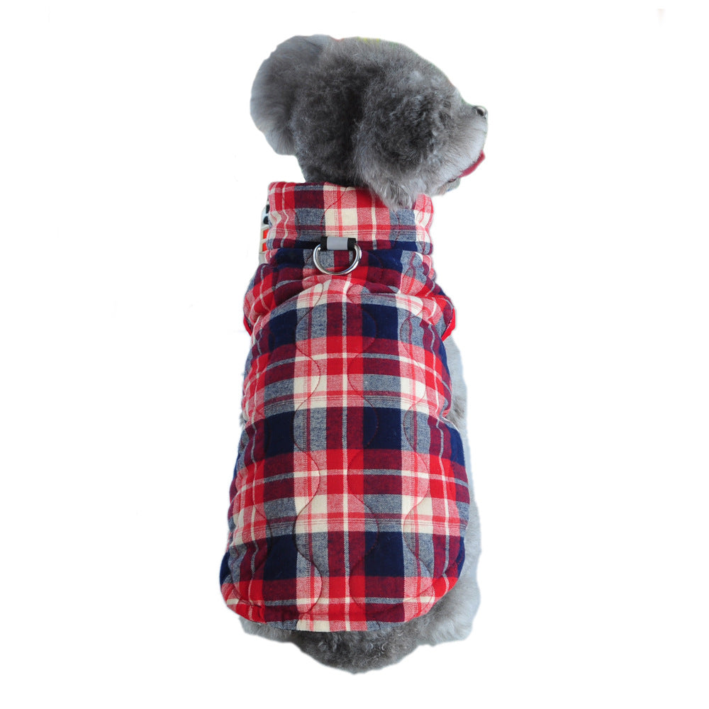 Winter Pet Dog Clothes Heavy Cotton Jacket Plaid Zipper Down Jacket Pets Supplies