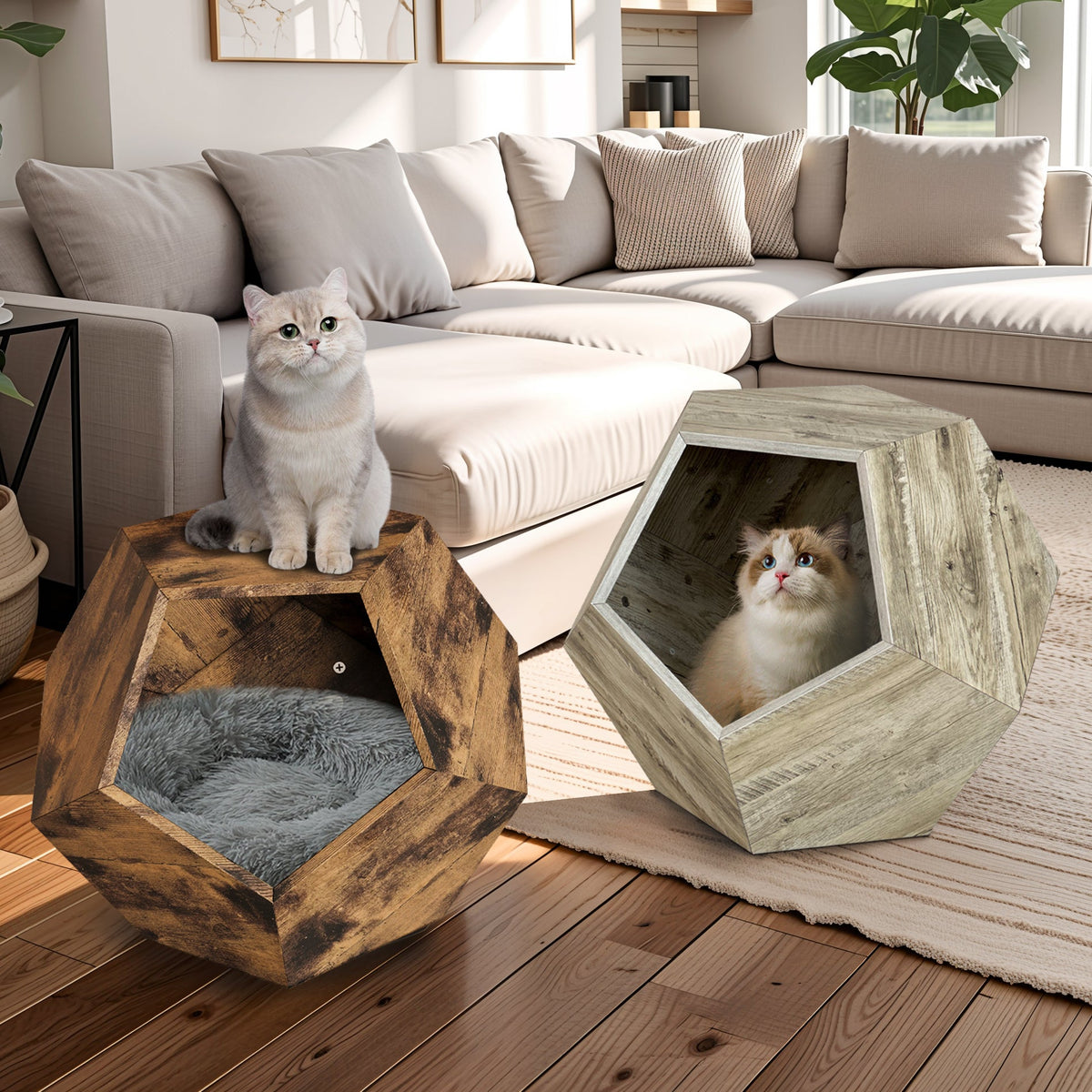 25.98'' Modern Pet Furniture Cat Kennel Side Table Multi-Purpose Furniture Antique Wood