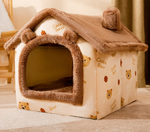 Foldable Dog House Cat Bed Winter Kennel Removable Nest Enclosed Cave