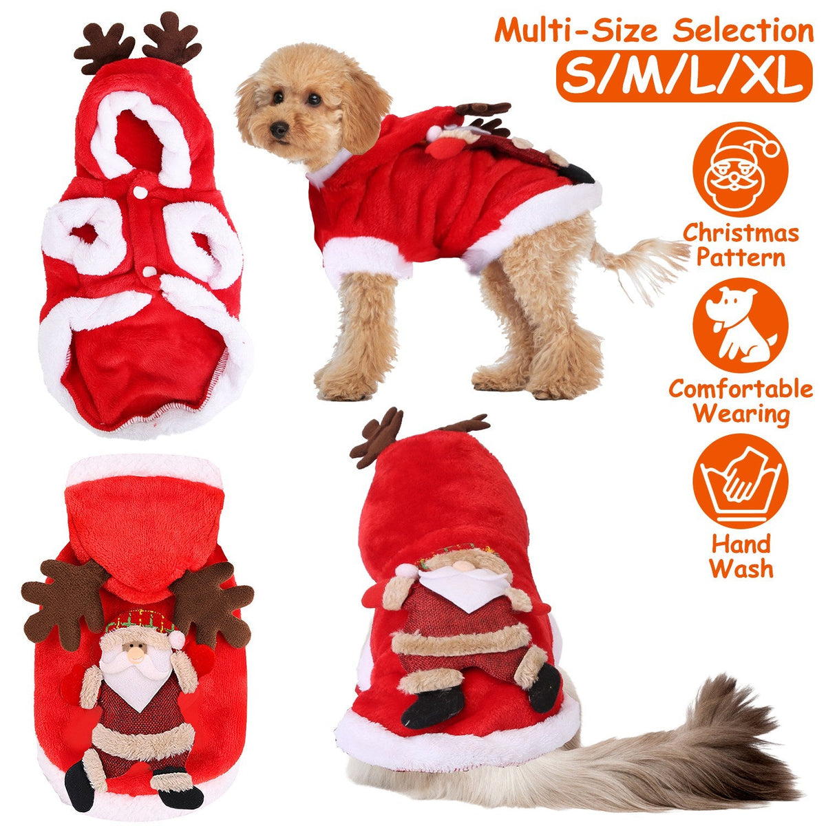 Pet Christmas Clothes Santa Claus Reindeer Antlers  New Year Coat Small Medium Dogs Cats